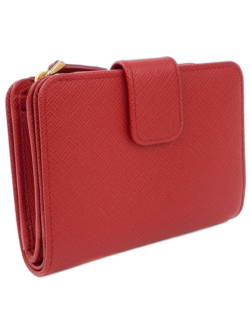 Prada fold Leather Wallet Saffiano Short Bi Black